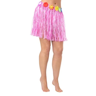Image of Wicked Costumes Adult Hawaiian Grass Hula Skirt 40cm Length (Pink)