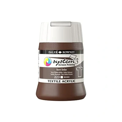 Image of Daler Rowney System3 Textile Acrylic Screen Printing Ink, Plastic Pot, 8.45oz 250 ml, Burnt Umber