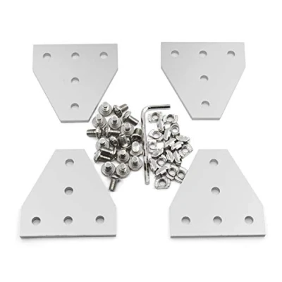 Image of Befenybay 4PCS/Set Corner Bracket Plate with 20PCS M5x8mm Screws and M5 T Nuts, 5 Hole Tee Outside Joining for 2020 Series Aluminum Profile 3D Printer Frame (Silver 4 Screw)