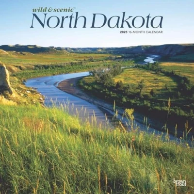 Image of North Dakota Wild &amp; Scenic 2025 12 x 24 Inch Monthly Square Wall Calendar Plastic Free BrownTrout USA United States of America Midwest State Nature