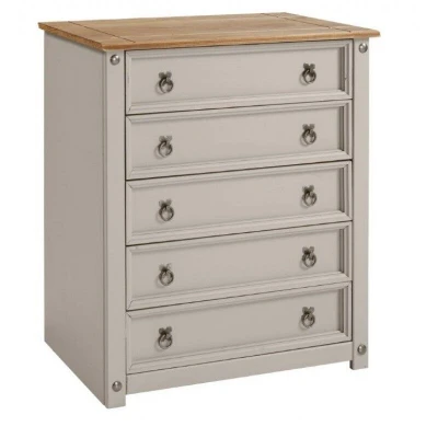 Image of Mercers Furniture Corona Grey Wax Small 5 Drawer Chest