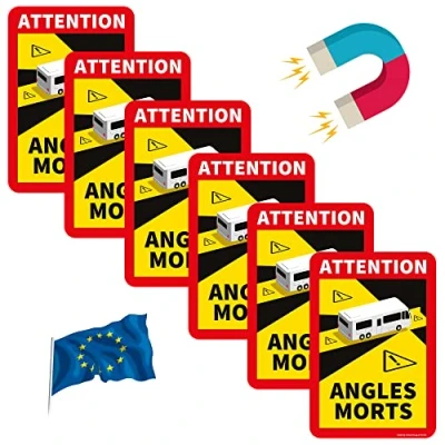 Image of Blind Spot Sticker France Angles Morts Magnet Motorhome and Bus Magnetic Sign Car 17 x 25 cm Warning Lorry Signs