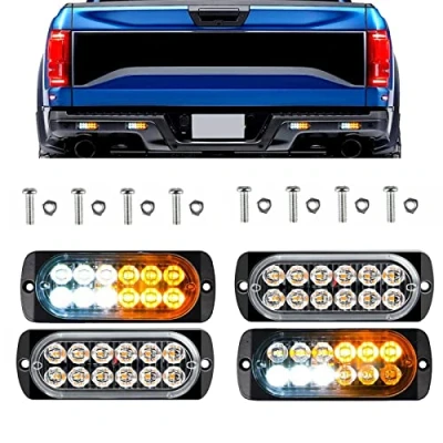 Image of KYYET 4pcs Ultra Slim 12 LED Surface Mount Emergency Hazard Warning Flashing Strobe light Bar For Off Road Vehicles ATV Trucks Trailer Lorry Van (Amber&amp;White)
