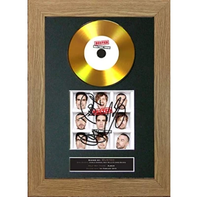 Image of #177 Busted Halfway There GOLD Cd Signed Autograph Mounted Cover Record Reproduction PRINT A4 Rare Perfect Birthday (297 x 210mm) (Oak Veneer Frame)