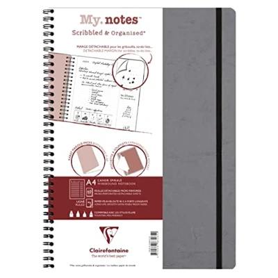 Image of Clairefontaine 78346C Collection Age Bag A My.Notes Tabac Spiral Notebook with Tear Off Margins A4 21 x 29.7 cm 120 Lined Pages 90g White Paper Leather Grain Gloss Card Cover
