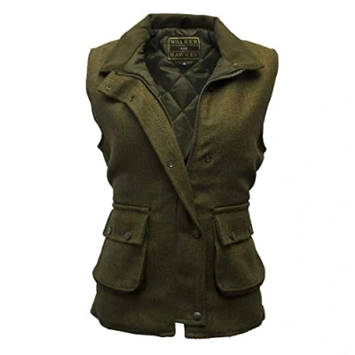 Image of WALKER AND HAWKES Ladies Derby Tweed Bayston Gilet Dark Sage 8