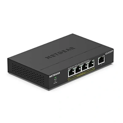 Image of NETGEAR PoE Switch 5 Port Gigabit Ethernet Unmanaged Network (GS305PP) with 4 x PoE+ @ 83W, Desktop or Wall Mount