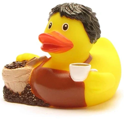 Image of Duckshop Barista Bath Duck, Squeaky Length: 8 cm, Includes Duck Keyring in Set