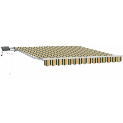 Image of vidaXL Manual Retractable Awning with LED Green and Yellow 300x250 cm