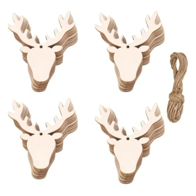 Image of 20 Pieces Wooden Elk Christmas Baubles Hanging Ornament, Natural Wood Slices for House Garden Home DIY Art Craft Tree Party Decoration