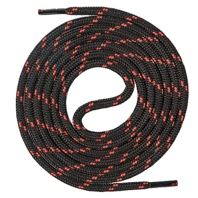 Image of Mount Swiss Round premium laces for work shoes, hiking shoes and trekking polyester, diameter 4.5 mm, very tear resistant, colour: black/red, length: 100 cm.