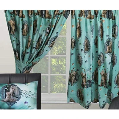 Image of Lisa Parker 66&quot; x 72&quot; Pencil Pleat Curtains Hubble Bubble Potion Cats