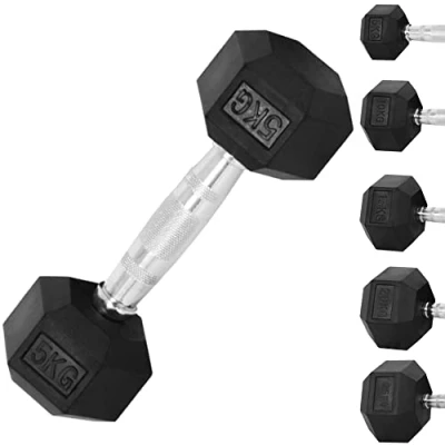 Image of MAR Rubber Hex Dumbbells, Weights Dumbbells Set, 5kg, 10kg Dumbbell 15kg, 20kg, 25kg, Sets Home Gym Fitness Hexagonal Kit Weight Lifting Exercise (Single)