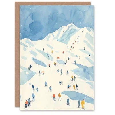 Image of Artery8 Greeting Card Ski Winter Sport Snow Alps Travel Watercolour Blank For Him Or Her Art Holiday