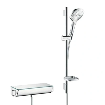 Image of hansgrohe Raindance Select E 120 thermostatic mixer set 0.65 m, 3 spray modes, white/chrome