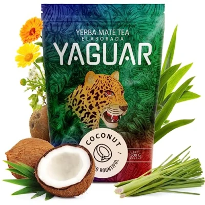 Image of Yaguar coconut 0,5kg yerba mate with Natural stimulation for fans of flavours Brazilian 500g