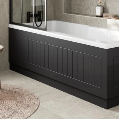 Image of Affine® Tongue &amp; Groove 1700mm Front Side MDF Bath Panel 16mm, Modern Wooden Panels for Bathroom Baths Soaking Tubs, Adjustable Plinth, Easy to Cut, Black Gloss