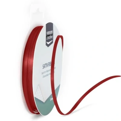 Image of Vaessen Creative Satin Ribbon, Red, 3mm x 10m Double Sided Shine for Card Making, Scrapbooks, Gift Wrapping and Other Craft Projects