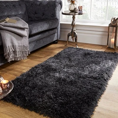 Image of Sienna Large Shaggy Floor Rug Plain Soft 5cm Thick Area Mat Non Shed Pile Charcoal Dark Grey, 120 x 170 cm