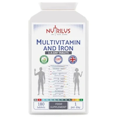 Image of Multivitamin with Iron 180 Daily Tablets High Strength Supplement Vitamins A B C D E &amp; Immune, Energy, Nervous System