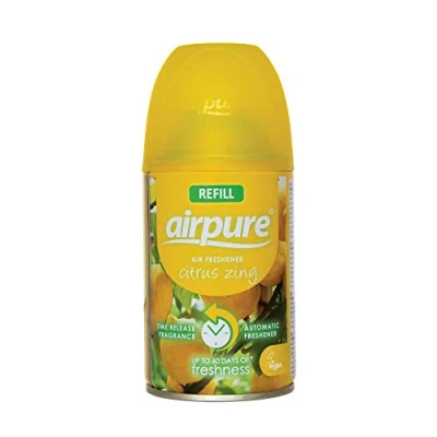 Image of AIRPURE Air O Matic Freshener Refill, 250ml, Automatic Spray Fragrance for Home, Office, Kitchens and Anywhere a Burst of Fresh Scent Citrus ZING