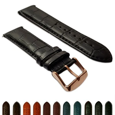 Image of 24mm Black Genuine Leather Mock Croc Watch Strap Band Mens Crocodile Padded Rose Gold Buckle