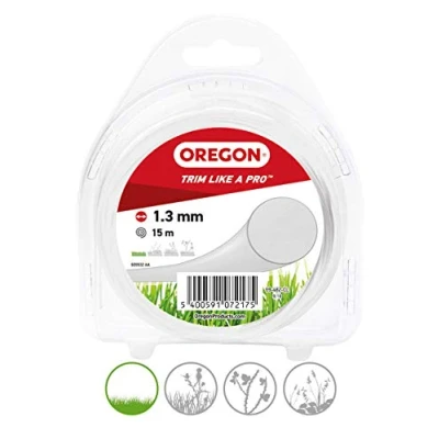 Image of Oregon String Trimmer Line, Replacement Nylon Strimmer Wire for Grass Trimmers &amp; Brushcutters, DIY Gardening, Universal Fit, All Purpose, Round Cord, 1.3mm x 15m Spool, Transparent (69 482 CL)