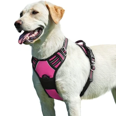 Image of Eagloo Dog Harness Large Dog, No Pull with Front Back Clips, Adjustable Pet Walking Vest, Soft Padded Reflective Choke Breathable Easy Control Handle, Rose Red, L