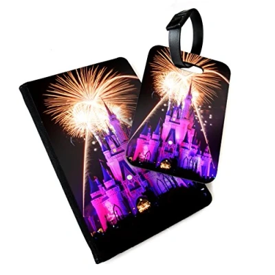 Image of WTF Disney Castle Fireworks Printed Art Faux Leather Passport Cover/Luggage Tag (Holder/Luggage Combo)