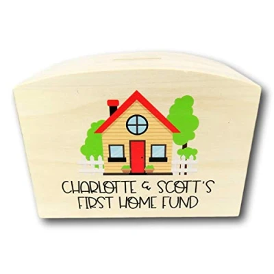 Image of the T bird Personalised Wooden House Fund Money Box First Home Housewarming Gift Wood
