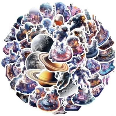 Image of 50 Pcs Astronaut Space Stickers for Kids Teens Adults Boys Girls Gift,Stickers Pack Laptop,Skateboard,Luggage,Car,Bike, Cup,Computer,Water Bottle Decor,Space Vinyl Waterproof Sticker Decals