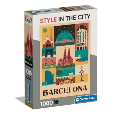 Image of Clementoni Jigsaw Puzzle Barcelona 1000 Pieces For Adults 14 99 Years, Gift Men/Women, Illustrated City, Barcelona, Spain, Art, Made In Italy, 39847