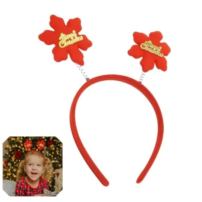 Image of Xmas Novelty Adult Antlers Headband,Reindeer,Star Head Bopper Santa,Snowman Kids (Red Snowflake)