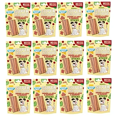 Image of GOODBOY SUPER LICIOUS NATURAL MEAT DOG PUPPY TREAT SOFT CHEW STICKS,CHICKEN WITH APPLE &amp; CRANBERRY, CHICKEN BROCCOLI SWEET POTATO, 100G (CHICKEN 12 PACK)