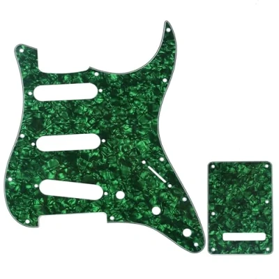 Image of Musiclily SSS Strat Pickguard and Back Plate Set for Fender USA/Mexican Standard Stratocaster Modern Style Electric Guitar, 4Ply Green Pearl