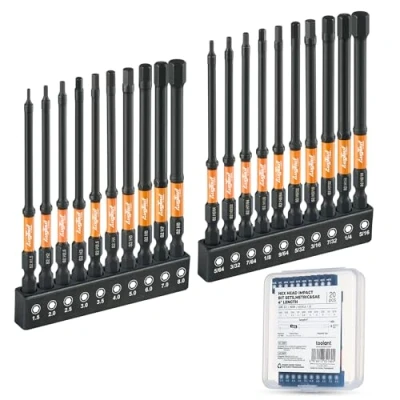 Image of toolant Impact Hex Head Allen Wrench Drill Bit Set 20pcs (Metric&amp;SAE), 1/4&quot; Shank S2 Steel Bits Set, CNC Machined Tips with Magnetism, 4&quot; Long Storage Box