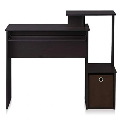 Image of Furinno Econ Multipurpose Home Office Computer Writing Desk, Study w/Bin, Dark Walnut, 100.1 (W) x 86.6 (H) 39.9 (D) cm