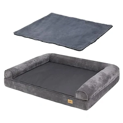 Image of Extra Large Dog Sofa Bed: Memory Foam Orthopedic Pet Mattress Cushion Waterproof Bolster Couch with Pillow and Washable Cover Grey XXL (120X90cm)