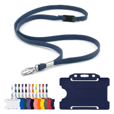 Image of CKB LTD Lanyard with Card Holder Includes 1x Eco Friendly RPET Plain Safety Breakaway Neck Strap Metal Clip and Matching Biodegradable Single Sided Rigid Plastic ID Badge (Navy)