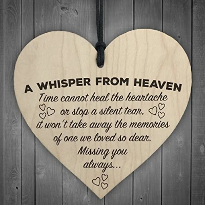 Image of Red Ocean A Whisper From Heaven Wooden Hanging Heart Memorial Plaque Shabby Chic Gift Sign