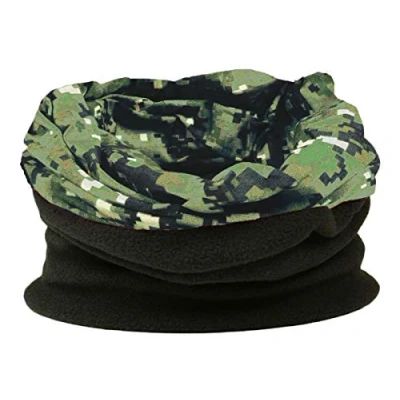 Image of Multifunctional snood for men. Scarf, hat, neck warmer, hood, balaclava with fleece section (pixellated green)