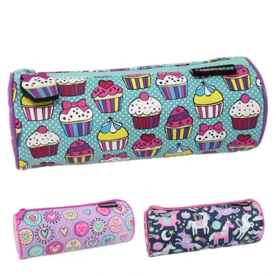 Image of Fashion Stationery Pencil Cases Barrel Case Cupcake Dotty Mint Girls Kids Children&#039;s Back to School Pouch Christmas Stocking Fillers (Mint)