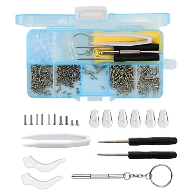 Image of 500 Pcs Eyeglass Sunglass Glasses Repair Tool Kit, Spectacle Screwdriver Set Mini Screwdriver, Screws Nuts, Silicone Nose Pads, Tweezer, Cloth Assortment