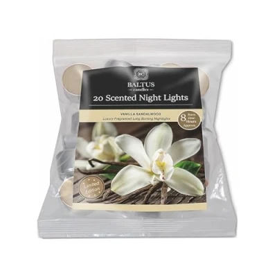 Image of 20pcs Vanilla &amp; Sandalwood Scented Tea Light Candles Long Burning Fragranced