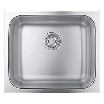 Image of GROHE K200 Stainless Steel Kitchen Sink with Overflow (Top Mount, 1 Bowl 436 x 360 mm, Accessories Included: Waste Kit, Basket Strainer Waste, Mounting Set), 533 457 mm. 31719SD0