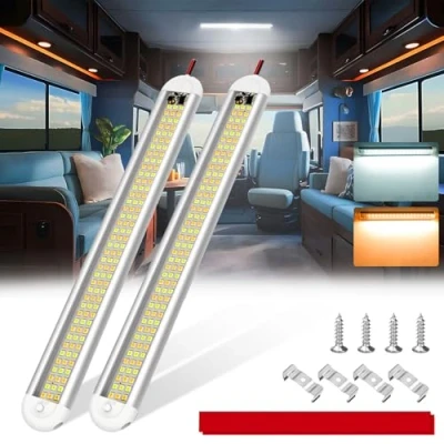 Image of TrustWheel 2 Pack 12V Van LED Interior Light Bar, Upgraded 3000K+6500K Universal Strip for RV Carvan Campervan Motorhome Kitchen, 1800LM Brightness