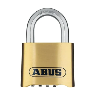 Image of ABUS combination lock 180IB/50 brass padlock weatherproof with individually adjustable code security level 5 colours