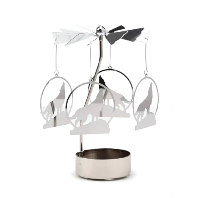 Image of Puckator Howling Wolf Rotating Carousel Spinning Tea Light Candle Holder Living Room Accessories Themed Home Decoration Ornaments Table Centrepiece