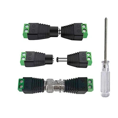 Image of Aiqeer 15 Pairs 12V / 24V 2.1 X 5.5 mm Male and Female DC Power Connector + 10 BNC Video Balun Connector, for Coax Cat5 Cat6 CCTV