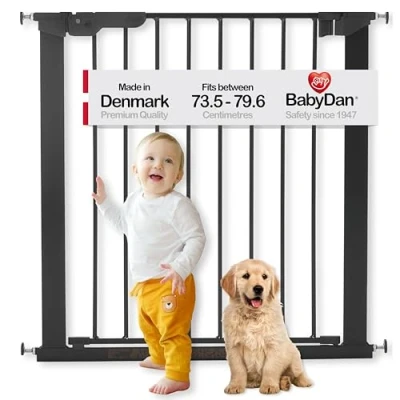 Image of BabyDan Premier, Pressure Fit Stair Gate, Covers openings between 73.5 79.6 cm/29 31.3 inches, Baby Gate/Safety Metal, Black, Made in Denmark (Pet Gate/Dog gate)